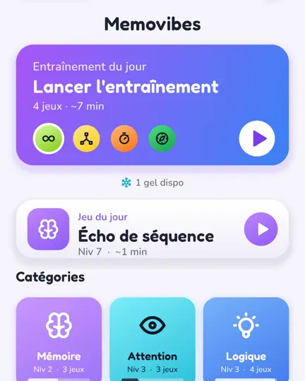 Memovibes home screen in French
